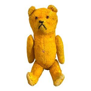Antique Schuco ? Yellow Mohair Teddy Bear Hand-Stitched Stuffed Toy 7" READ